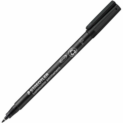 Lumocolor Quick-drying Fine Point Permanent Markers - Fine Marker Point - 0.6 mm Marker Point Size - Black - Black Polypropylene Barrel - 10 / Box