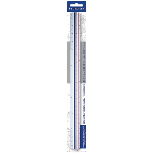 Staedtler 12" Architect Triangular Scale - 12" Length 1" Width - 3/32, 3/16, 1/8, 1/4, 3/8, 1/2, 3/4, 1, 1-1/2, 3, 16 Graduations - Imperial Measuring System - Polystyrene - 1 Each - White