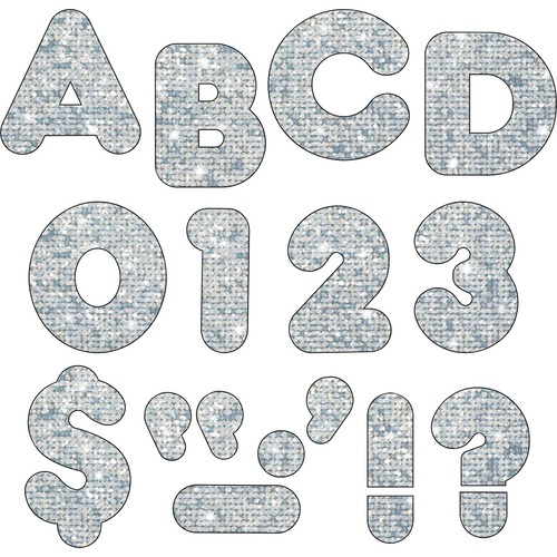 Trend 4" Sparkle Uppercase Ready Letters Set - 50 x Capital Letter, 10 x Number, 10 x Punctuation Marks Shape - Pin-up - Casual Style - 4" Height x 9" Length - Silver - Paper - 1 / Pack