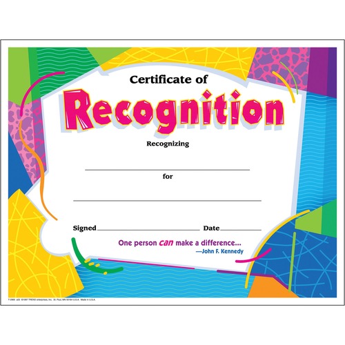 Trend Certificate of Recognition - "Certificate of Recognition" - 8.50" x 11" - 30 / Pack