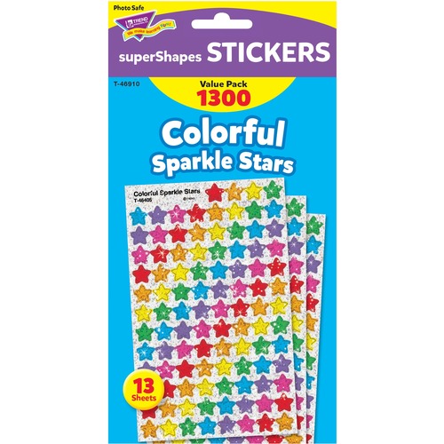 Trend Sparkle Variety Pack Star Stickers - 1300 x Star Shape - Self-adhesive - Acid-free, Non-toxic, Photo-safe - Assorted - Paper - 1300 / Pack