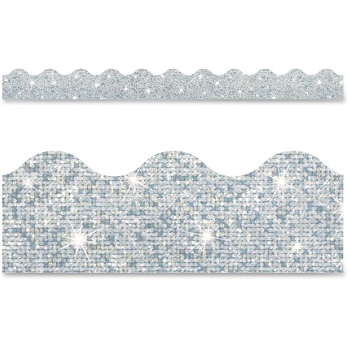 Trend Sparkle Board Trimmers - Rectangle Topped With Waves Shape - Pin-up - 0.10" Height x 2.25" Width x 390" Length - Silver - Paper - 1 / Pack