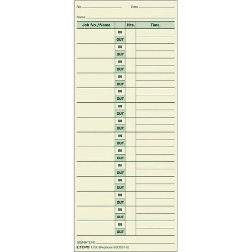 TOPS Job Cards Time Cards - 3.50" x 8.50" Sheet Size - Yellow - Manila Sheet(s) - Green Print Color - 500 / Box