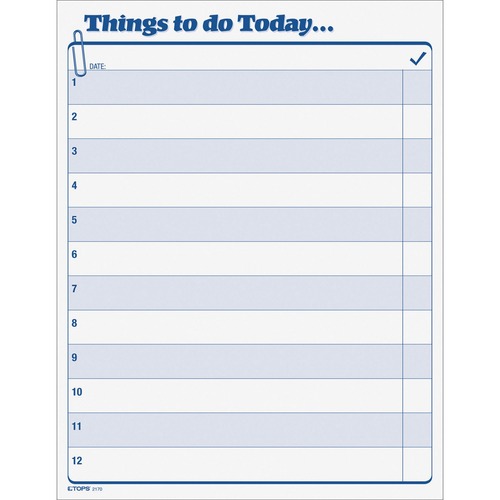 TOPS Things To Do Today Pad - 100 Sheet(s) - 11" x 8.50" Sheet Size - White - White Sheet(s) - Blue Print Color - 1 / Pad