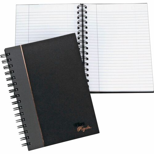 TOPS Sophisticated Business Executive Notebooks - 96 Sheets - Wire Bound - 20 lb Basis Weight - 5 7/8" x 8 1/4" - White Paper - Gray Binding - Black Cover - Hard Cover, Numbered, Ribbon Marker, Heavyweight - 1 Each