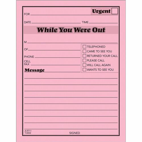 TOPS While You Were Out Message Pads - 50 Sheet(s) - Gummed - 5.50" x 4.25" Sheet Size - Pink - Pink Sheet(s) - Black Print Color - 1 Dozen