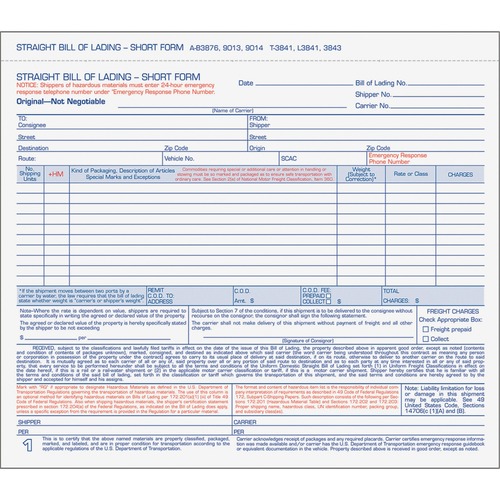 TOPS Bills of Lading Snap-Off Sets - 3 PartCarbonless Copy - 8 1/2" x 7 7/16" Sheet Size - White Sheet(s) - Blue, Red Print Color - 50 / Pack