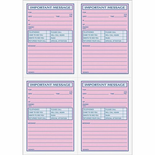 TOPS 4CPP Important Phone Message Book - 400 Sheet(s) - Spiral Bound - 2 PartCarbonless Copy - 8.25" x 11" Sheet Size - White - Assorted Sheet(s) - Blue, Red Print Color - 1 Each