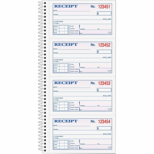 TOPS Carbonless 2-part Money Receipt Book - 200 Sheet(s) - Wire Bound - 2 PartCarbonless Copy - 5 1/2" x 11" Sheet Size - Canary, White - Blue, Red Print Color