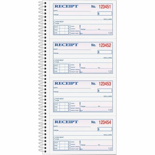 TOPS Carbonless 2-part Money Receipt Book - 200 Sheet(s) - Wire Bound - 2 PartCarbonless Copy - 5.50" x 11" Sheet Size - Canary, White - Blue, Red Print Color - 1 Each