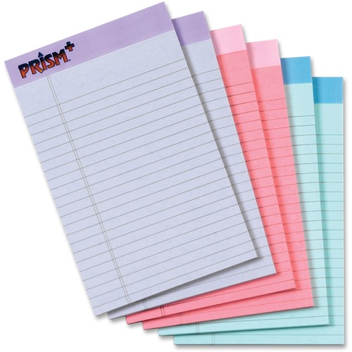 TOPS Prism Plus Legal Pads - Jr.Legal - 50 Sheets - 0.28" Ruled - 16 lb Basis Weight - 5" x 8" - Assorted Paper - Perforated, Hard Cover, Rigid, Easy Tear - 6 / Pack - Letter, Legal & Jr. Pads - TOP63016
