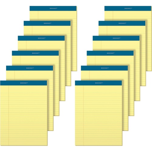 TOPS Docket Letr-Trim Legal Rule Canary Legal Pads - 50 Sheets - Double Stitched - 0.34" Ruled - 16 lb Basis Weight - 8 1/2" x 11 3/4" - Canary Paper - Marble Green Binding - Perforated, Hard Cover, Resist Bleed-through - 12 / Pack