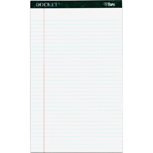 TOPS Docket Letr - Trim Legal Ruled White Legal Pads - Legal - 50 Sheets - Double Stitched - 0.34" Ruled - 16 lb Basis Weight - Legal - 8 1/2" x 14" - White Paper - Marble Green Binding - Perforated, Hard Cover, Resist Bleed-through - 12 / Pack