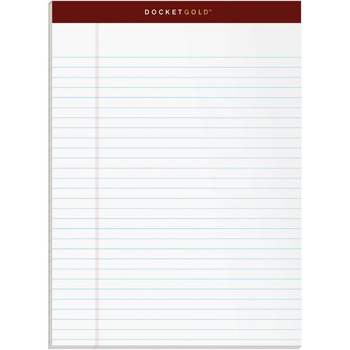 TOPS Docket Gold Legal Ruled White Legal Pads - 50 Sheets - Double Stitched - 0.34" Ruled - 20 lb Basis Weight - 8 1/2" x 11 3/4" - White Paper - Burgundy Binding - Perforated, Hard Cover, Resist Bleed-through, Easy Tear, Sturdy Back, Rigid - 12 / Pack