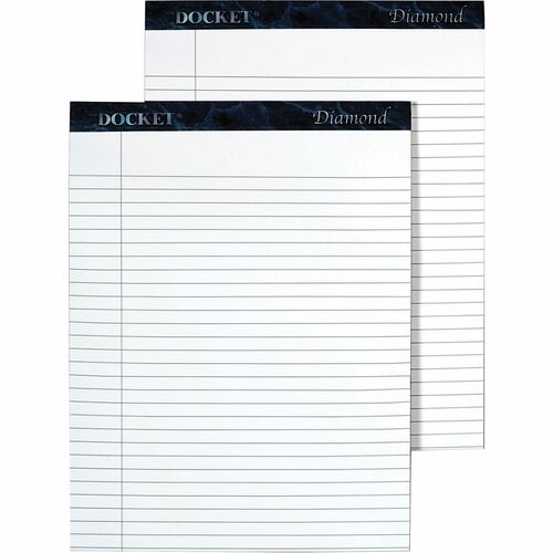 TOPS Docket Diamond Notepads - 50 Sheets - Watermark - Double Stitched - 0.34" Ruled - 24 lb Basis Weight - 8 1/2" x 11 3/4" - White Paper - Blue Binding - Chipboard Cover - Perforated, Hard Cover, Stiff-back - 2 / Box