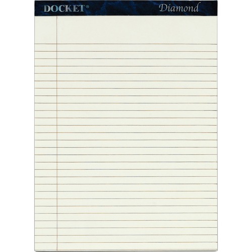 TOPS Docket Diamond Notepads - 50 Sheets - Watermark - 0.34" Ruled - 24 lb Basis Weight - 8 1/2" x 11 3/4" Sheet Size - Ivory Paper - Chipboard Cover - Perforated, Hard Cover - 2 / Box
