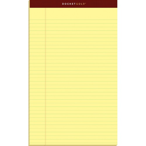 TOPS Docket Gold Legal Pads - Legal - 50 Sheets - Double Stitched - 0.34" Ruled - 20 lb Basis Weight - Legal - 8 1/2" x 14" - Canary Paper - Burgundy Binding - Perforated, Hard Cover, Heavyweight, Resist Bleed-through, Easy Tear, Sturdy Back, Rigid - 12 /