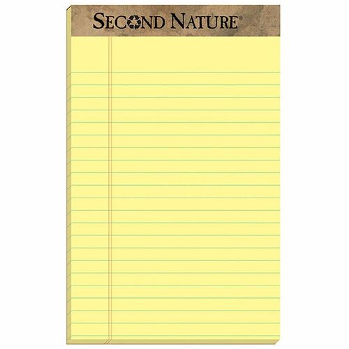 TOPS Second Nature Recycled Jr Legal Writing Pad - 50 Sheets - 0.28" Ruled - 15 lb Basis Weight - Jr.Legal - 5" x 8" - Canary Paper - Perforated - 1 Dozen