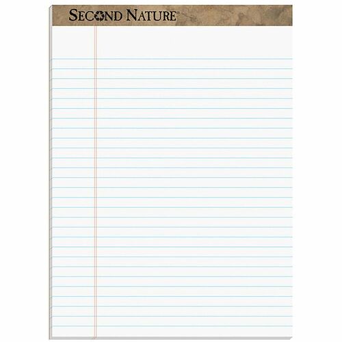 TOPS Second Nature Legal Rule Recycled Writing Pad - 50 Sheets - 0.34" Ruled - Red Margin - 15 lb Basis Weight - 8 1/2" x 11 3/4" - White Paper - Perforated, Resist Bleed-through, Easy Tear - Recycled - 1 Dozen