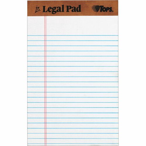 TOPS The Legal Pad Writing Pad - 50 Sheets - Double Stitched - 0.28" Ruled - 16 lb Basis Weight - Jr.Legal - 5" x 8" - White Paper - Chipboard Cover - Perforated, Hard Cover, Removable - 1 Dozen