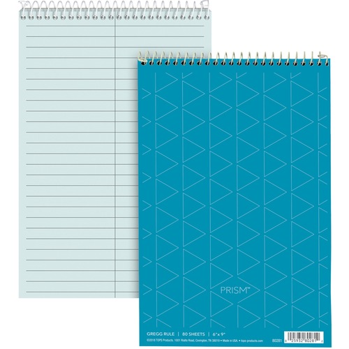 TOPS Prism Steno Books - 80 Sheets - Wire Bound - Gregg Ruled Margin - 6" x 9" - Blue Paper - Perforated, Stiff-back, WireLock - 4 / Pack
