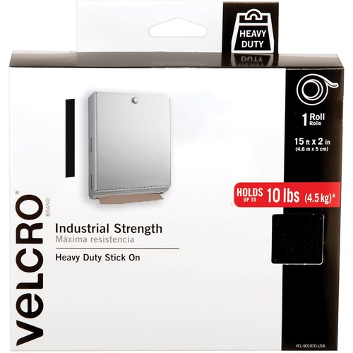 VELCRO® 90197 Heavy Duty Industrial Strength - 15 ft Length x 2" Width - Temperature Resistant, Water Proof - For Holding - 1 / RollRoll - Black