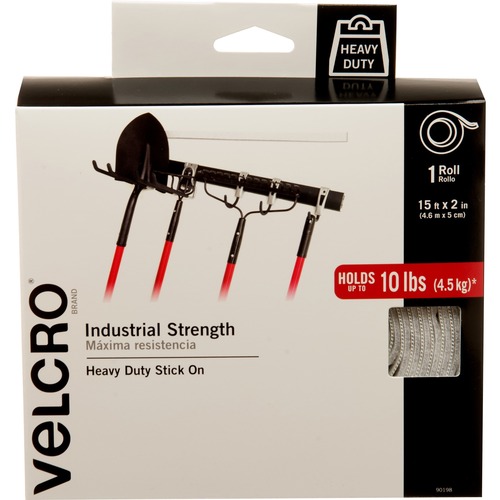 VELCRO® Industrial Strength 15ft x 2in Roll White - 15 ft Length x 2" Width - White - Water Resistant, Long Lasting - For Tools, Equipment, Glass, Hanging, Project, Industrial, Garage, Indoor, Outdoor, Mounting, Storing, ... Roll - 1 Roll