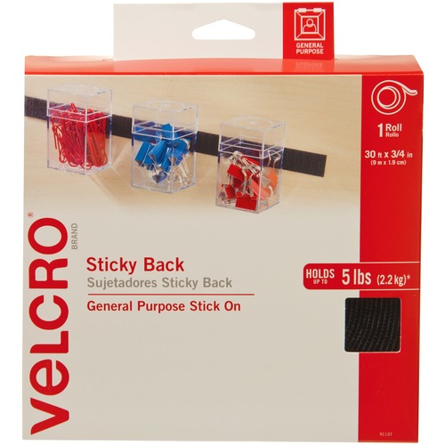VELCRO® 91137 General Purpose Sticky Back - 10 yd Length x 0.75" Width - For Mount Picture/Poster, Multi Surface - 1 / RollRoll - Black