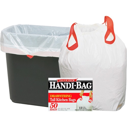 Webster Handi-Bag Drawstring Tall Kitchen Bags - Small Size - 13 gal - 24" Width x 27.38" Length - 0.60 mil (15 Micron) Thickness - White - Resin - 50/Box