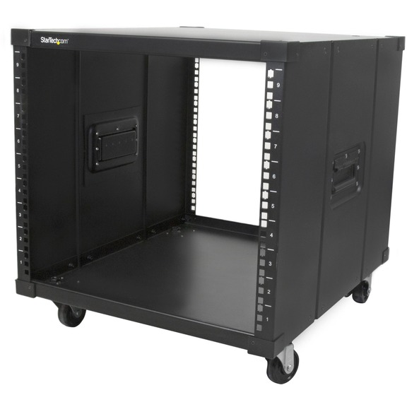StarTech.com Portable Server Rack with Handles - Rolling Cabinet - 9U - For Server, LAN Switch, Patch Panel - 9U Rack Height x 19" (482.60 mm) Rack Width x 23" (584.20 mm) Rack Depth - Floor Standing - Black - Steel - 100.06 kg Static/Stationary Weight Ca