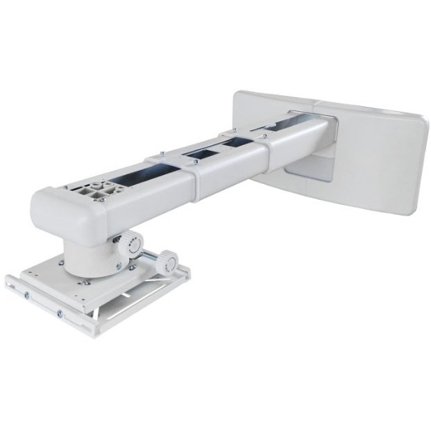 White Dual Stud Ultra Short Throw Wall Mount with Telescoping Arm, Adjustable Ra