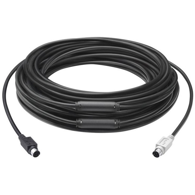 Logitech Group 15M Extended Cable - 49.2 ft Mini-DIN Data Transfer Cable for Video Conferencing System, Hub, Camera, Speakerphone - First End: 1 x Mini-DIN (PS/2) Male - Second End: 1 x Mini-DIN (PS/2) Male - Extension Cable - Black