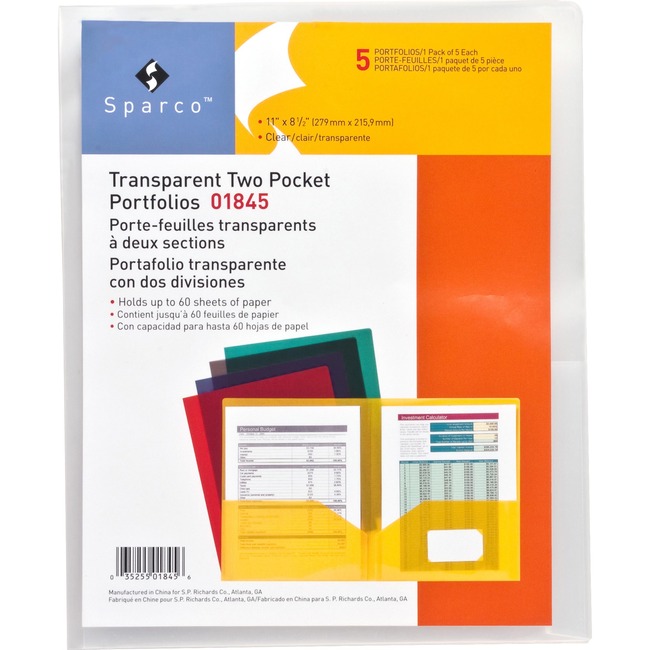 Sparco Transparent 2-Pocket Letter-size Portfolios