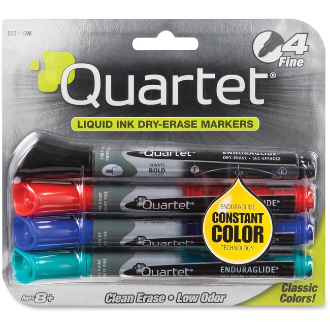 Quartet® EnduraGlide® Dry-Erase Markers, Fine Tip, Assorted Colors, 4 Pack