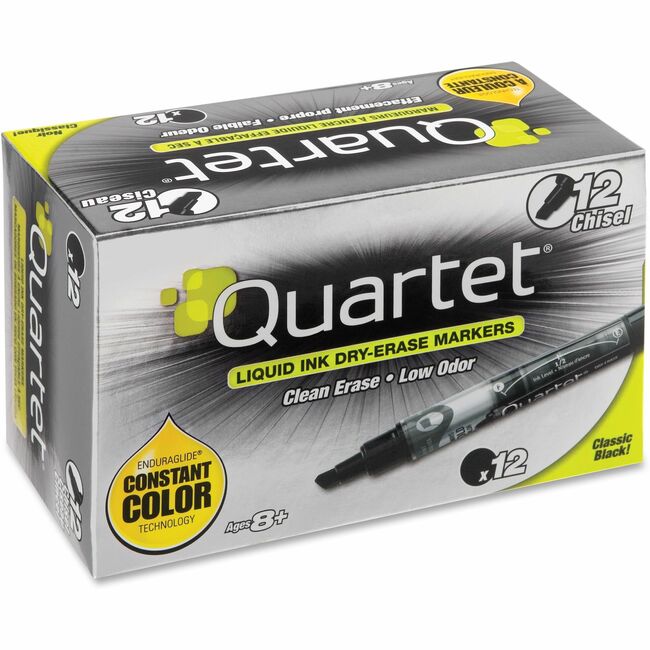 Quartet® EnduraGlide® Dry-Erase Markers, Chisel Tip, Black, 12 Pack