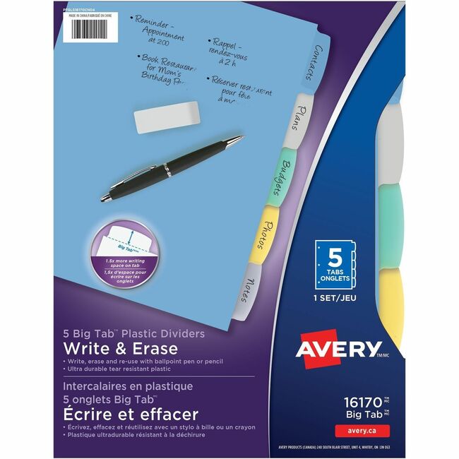 Avery Big Tab Write & Erase Plastic Dividers