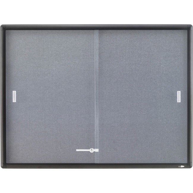 Quartet® Enclosed Fabric Bulletin Board, 4' x 3', Sliding Door, Graphite Frame