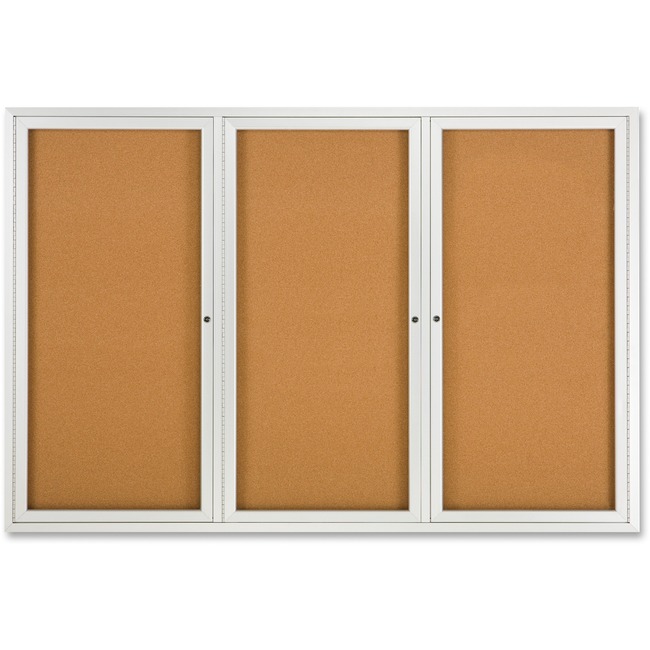 Quartet® Enclosed Cork Bulletin Board for Indoor Use, 6' x 4', 3 Door, Aluminum Frame