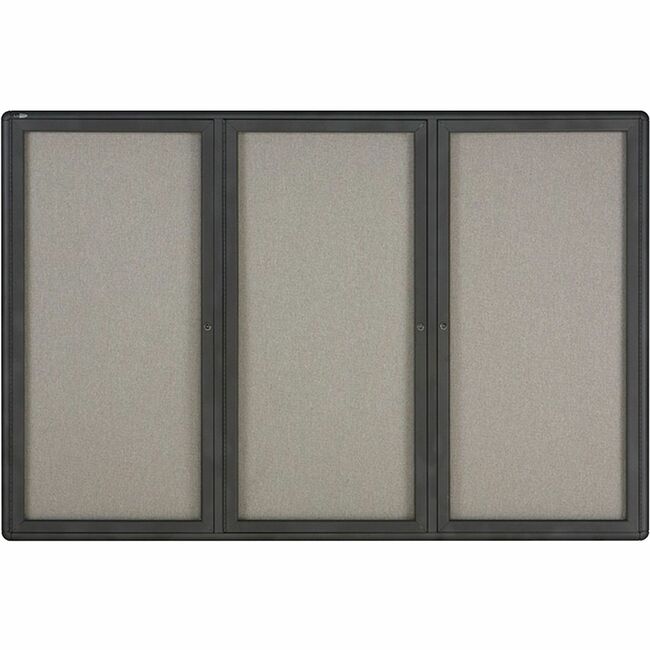 Quartet® Enclosed Radius Fabric Bulletin Board, 6' x 4', 3 Door, Graphite Frame