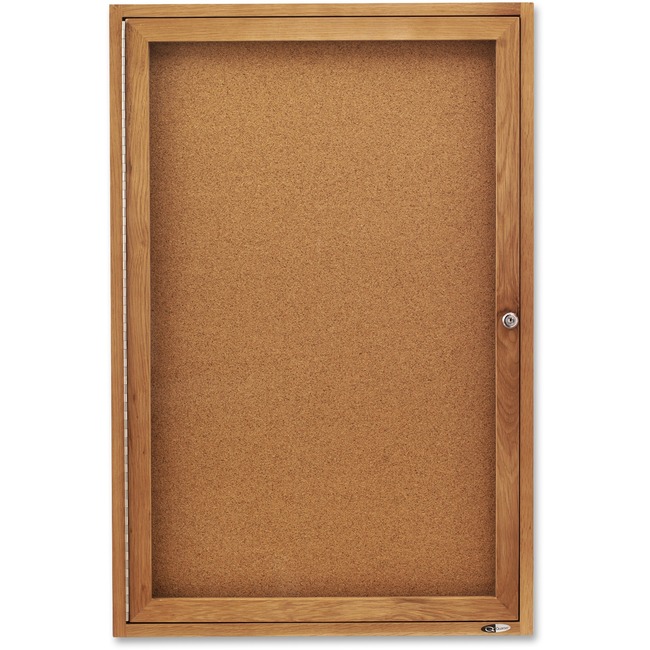 Quartet® Enclosed Cork Bulletin Board for Indoor Use, 2' x 3', 1 Door, Oak Frame