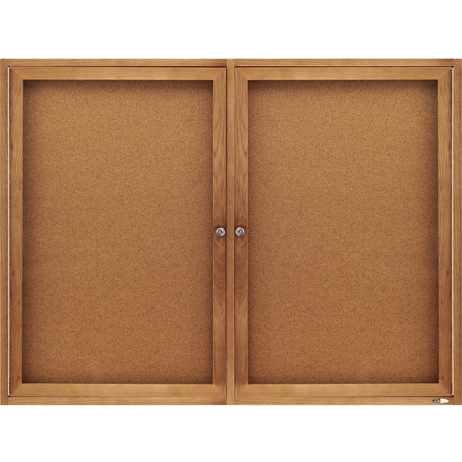Quartet® Enclosed Cork Bulletin Board for Indoor Use, 4' x 3', 2 Door, Oak Frame