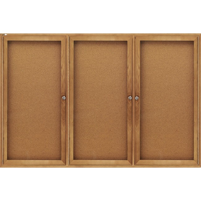 Quartet® Enclosed Cork Bulletin Board for Indoor Use, 6' x 4', 3 Door, Oak Frame