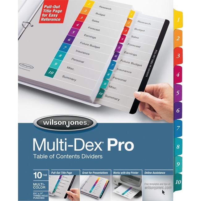 Wilson Jones® MultiDex® Pro Dividers, 10-Tab Set, Multicolor Tabs