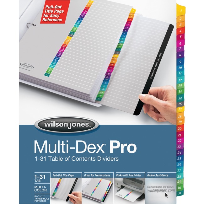Wilson Jones® MultiDex® Pro Dividers, 1-31-Tab Index, Multicolor Tabs