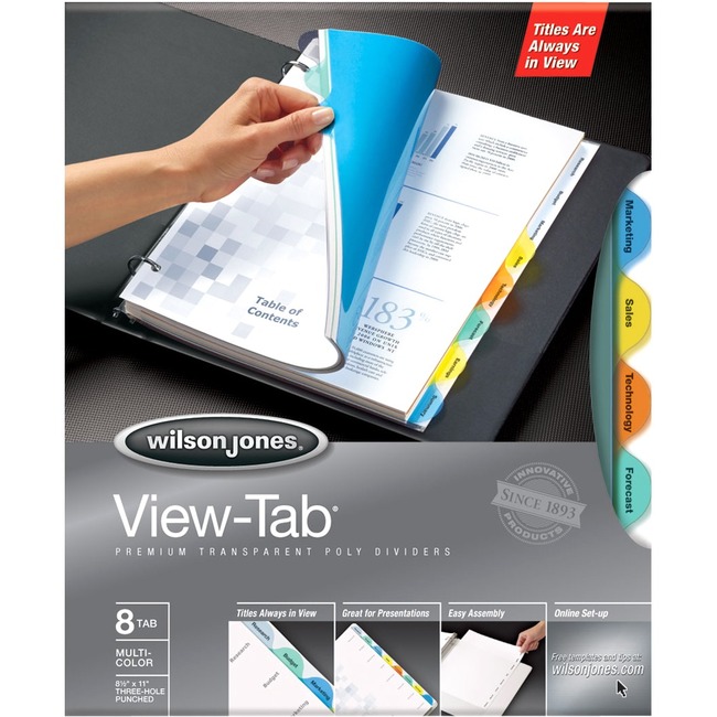 Wilson Jones® View-Tab® Transparent Dividers, 8-Tab Set, Multicolor Round Tabs