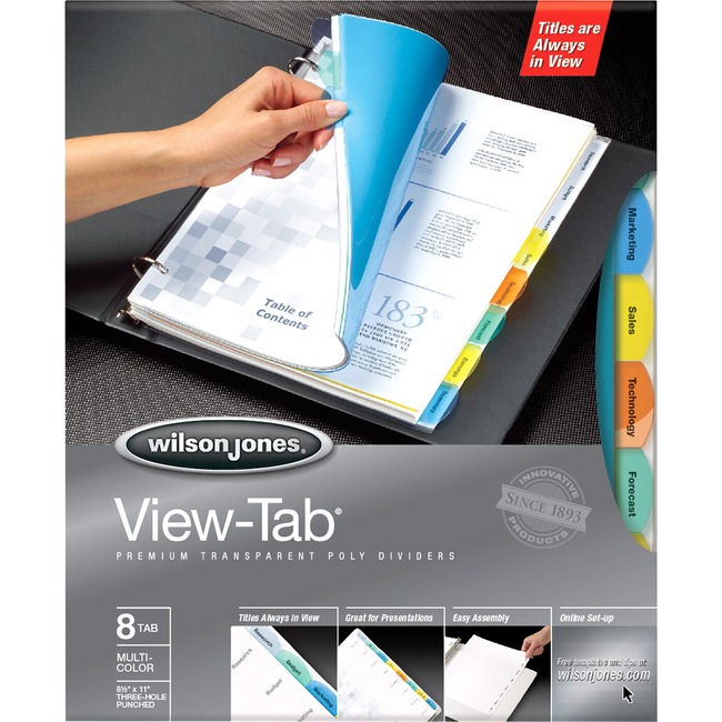 Wilson Jones® View-Tab® Transparent Dividers, 8-Tab Set, Multicolor Square Tabs