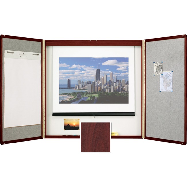 Quartet® Premium Conference Room Cabinet, 4' x 4', Whiteboard Interior with Projection Screen, Mahogany Finish