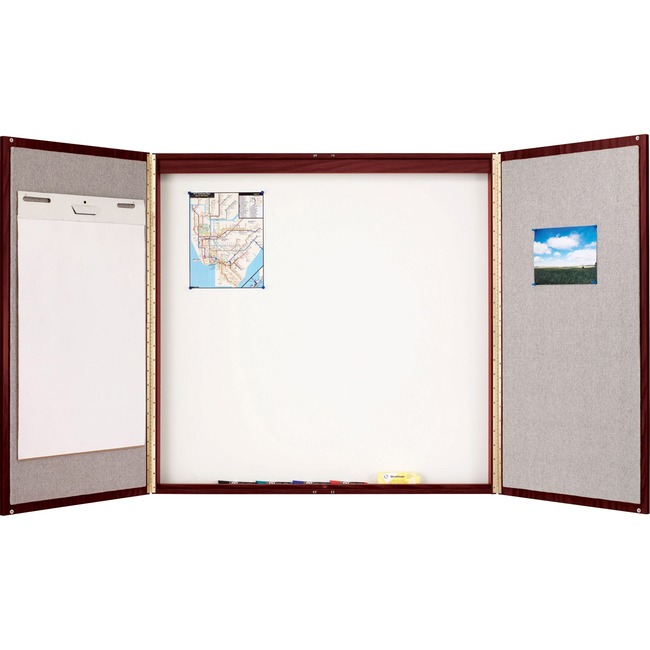 Quartet® Laminate Conference Room Cabinet, 4' x 4', Whiteboard/Bulletin Board Interior, Mahogany Finish