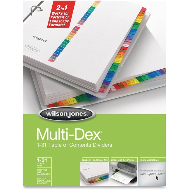 Wilson Jones® MultiDex® Dividers, 1-31 Tab Index, Multicolor Tabs
