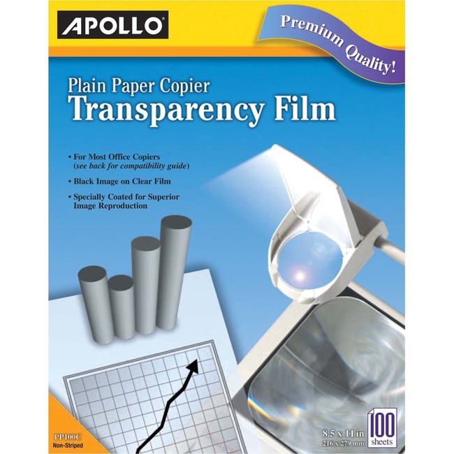 Apollo® Plain Paper Copier Film Without Stripe, Black-&-White, 100 Sheets